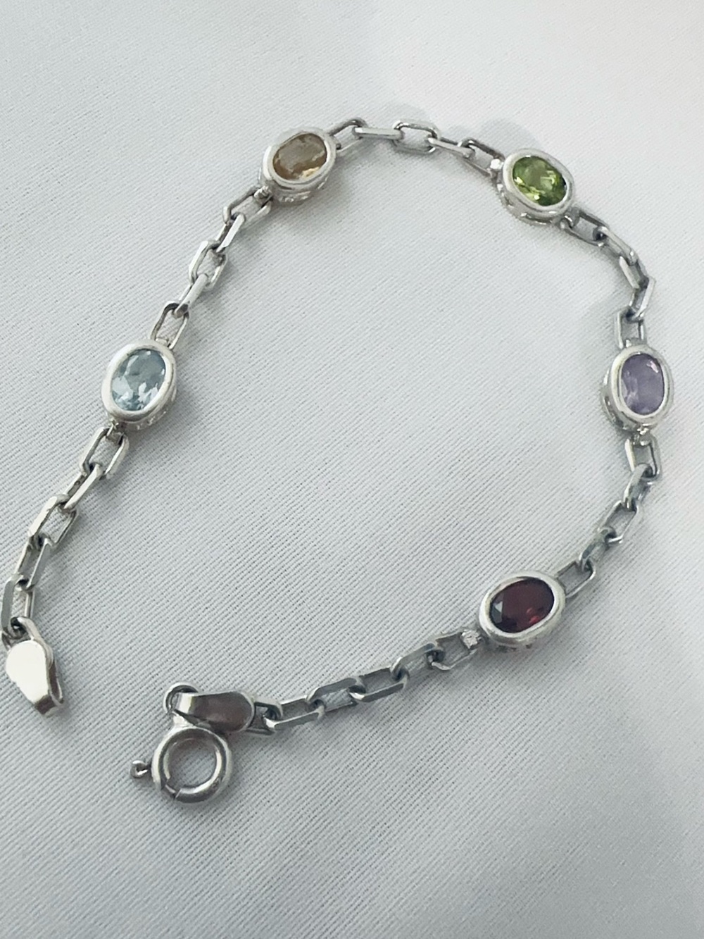 Vintage 925 Italy Silver Multi-Gemstone Bracelet (6.5") ✨